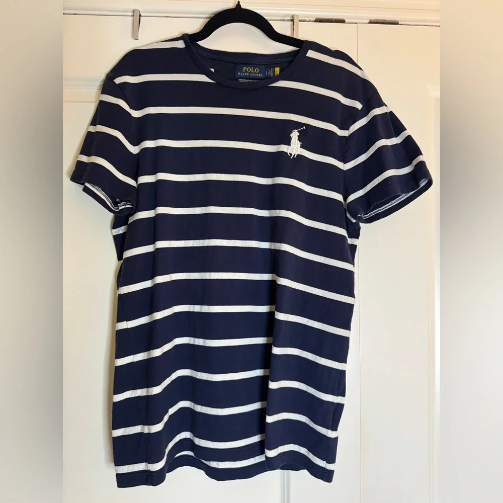Polo Ralph Lauren Striped T Shirt USA Made Olympic Men L Navy White